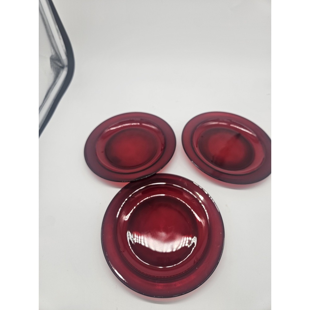 Vintage 3 Arcoroc France Ruby Red 7.5" glass salad/dessert plates